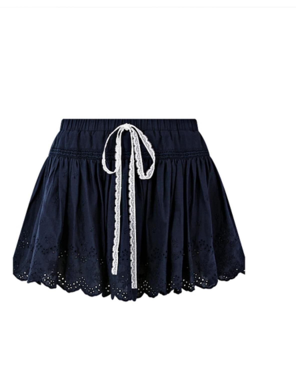 Summer Navy Blue Lace A-Line Skirt
