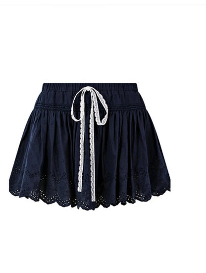 Summer Navy Blue Lace A-Line Skirt