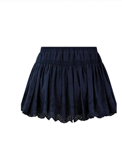 Summer Navy Blue Lace A-Line Skirt