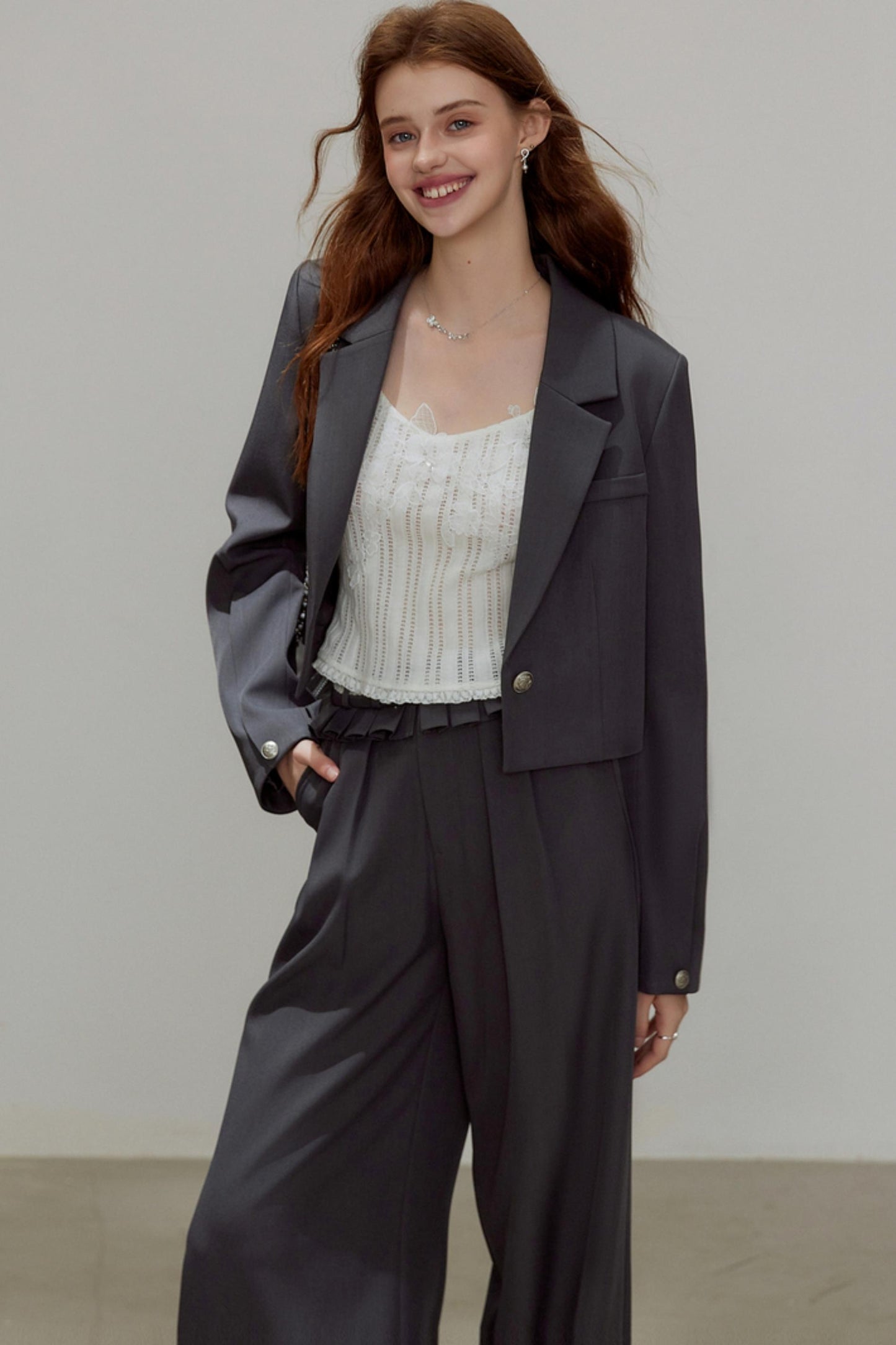 Autumn Gray Blazer Suit Set-Up