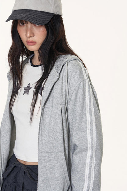 Lace Webbing Hoodie Top