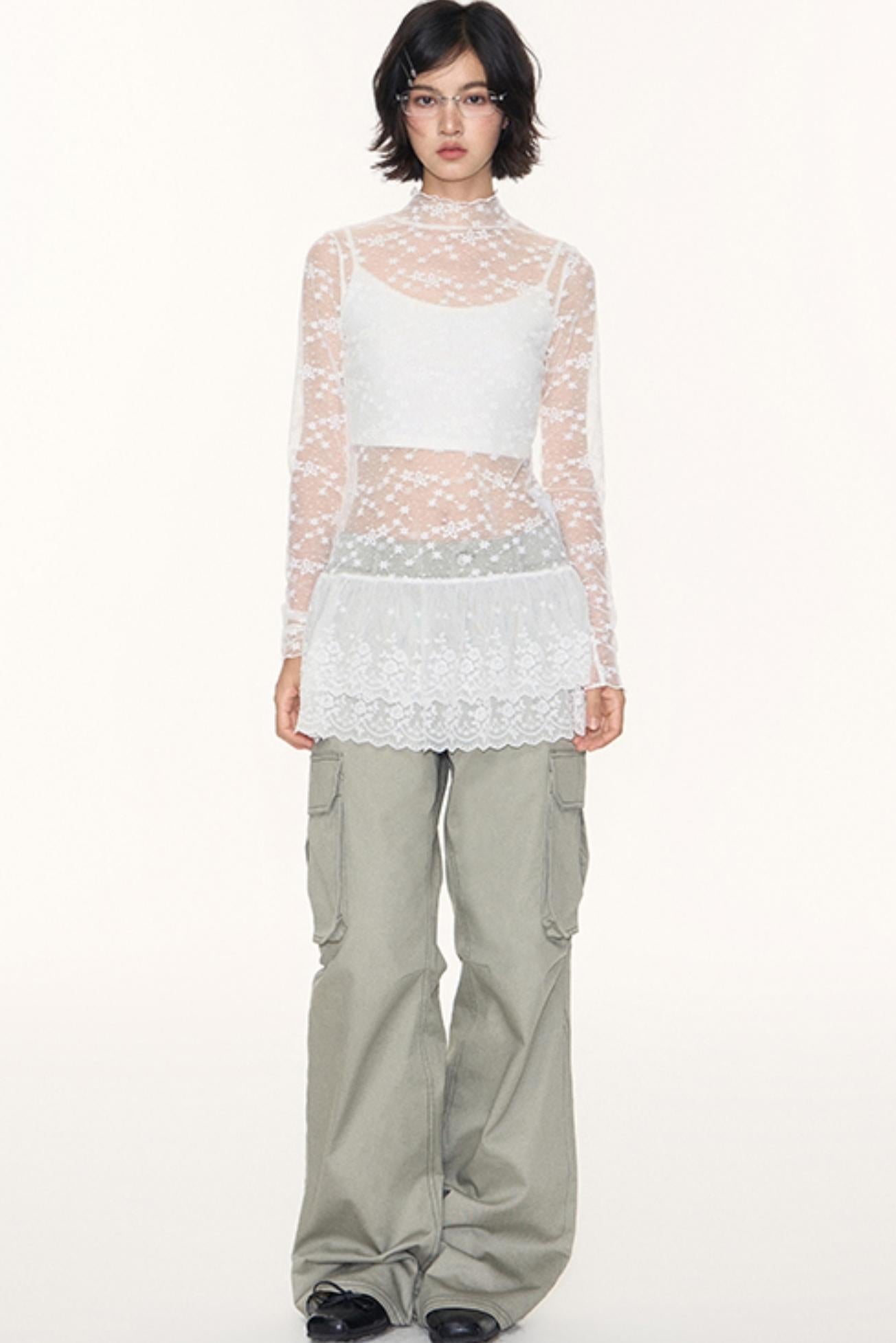 Lace Collar Shirt Transparent Top