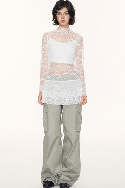 Lace Collar Shirt Transparent Top