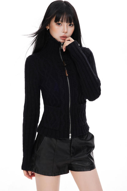 High Neck Slim Sweater Jacket