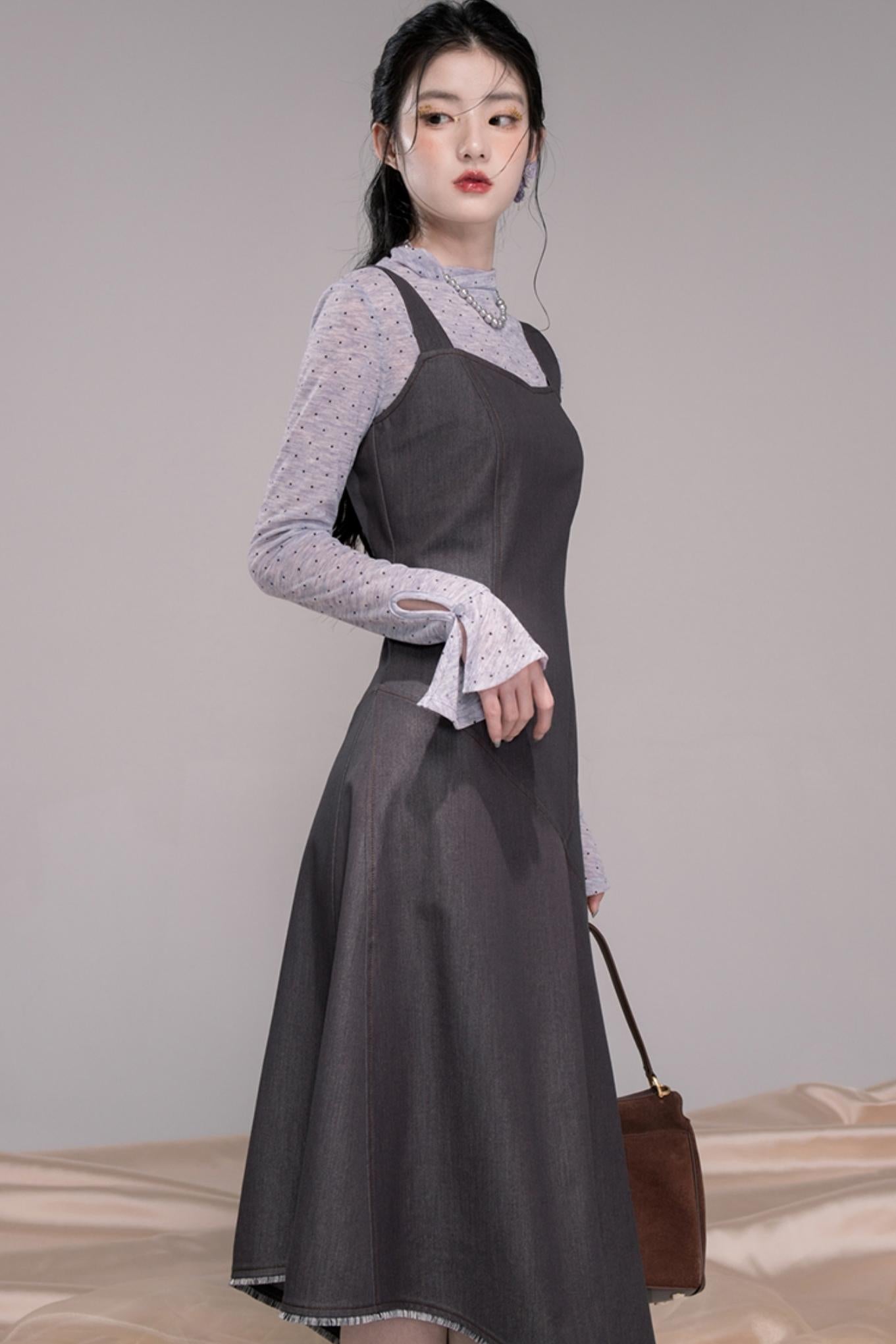 Twilight Gray Polka Dot Bib Dress Set