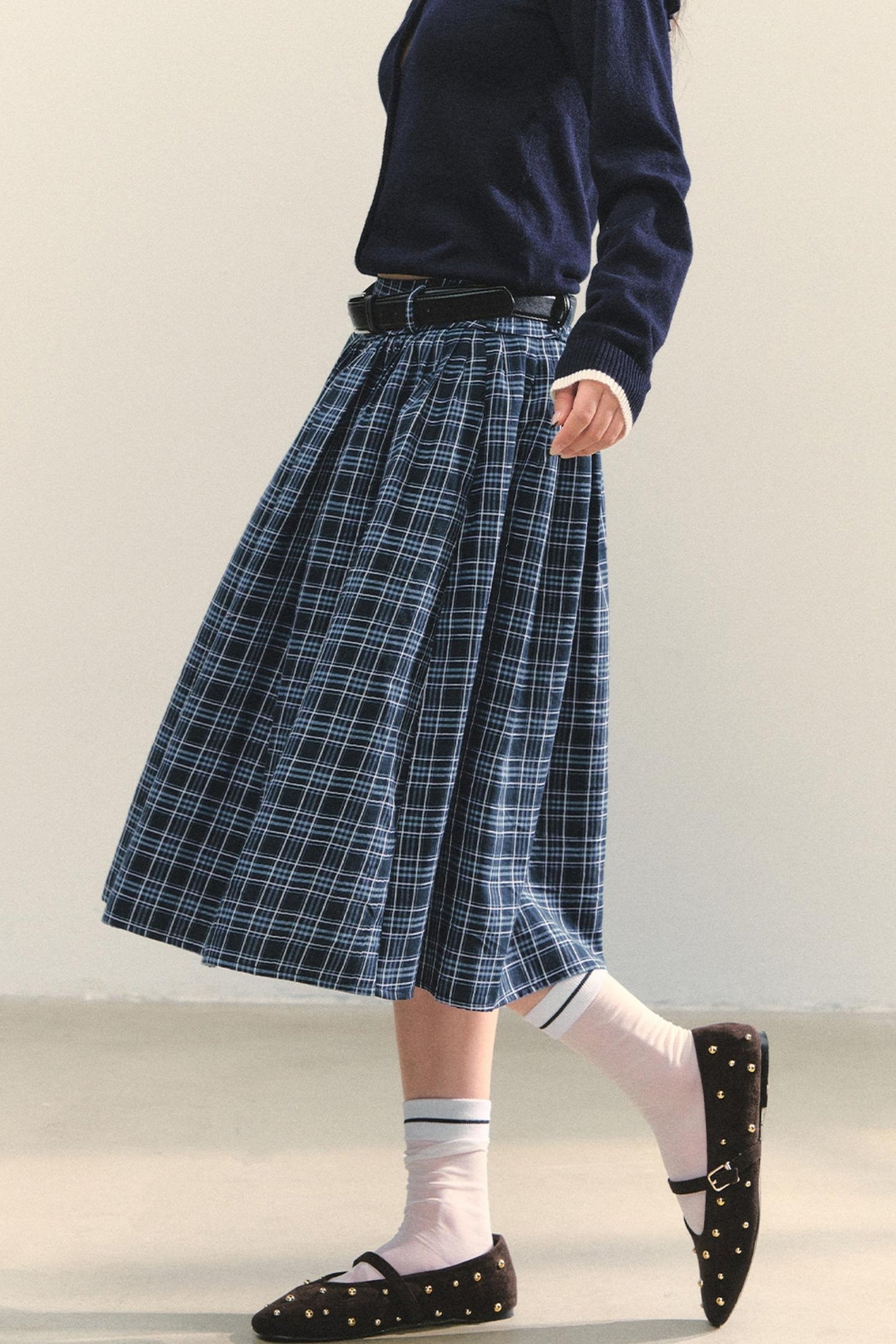 Checkered High Waist Flare Skirt
