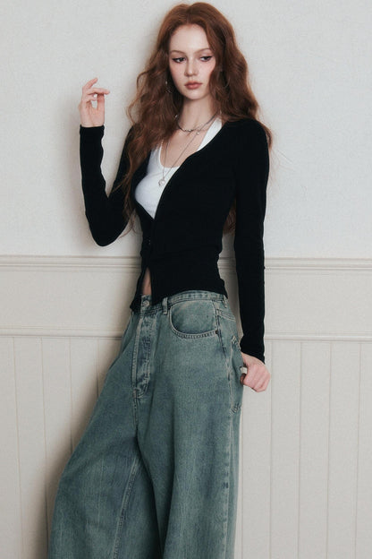 Layered Halterneck Knit Cardigan