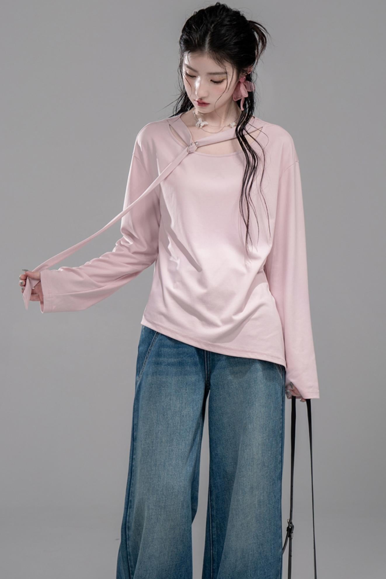 Blue Washed Wide-Leg Jeans