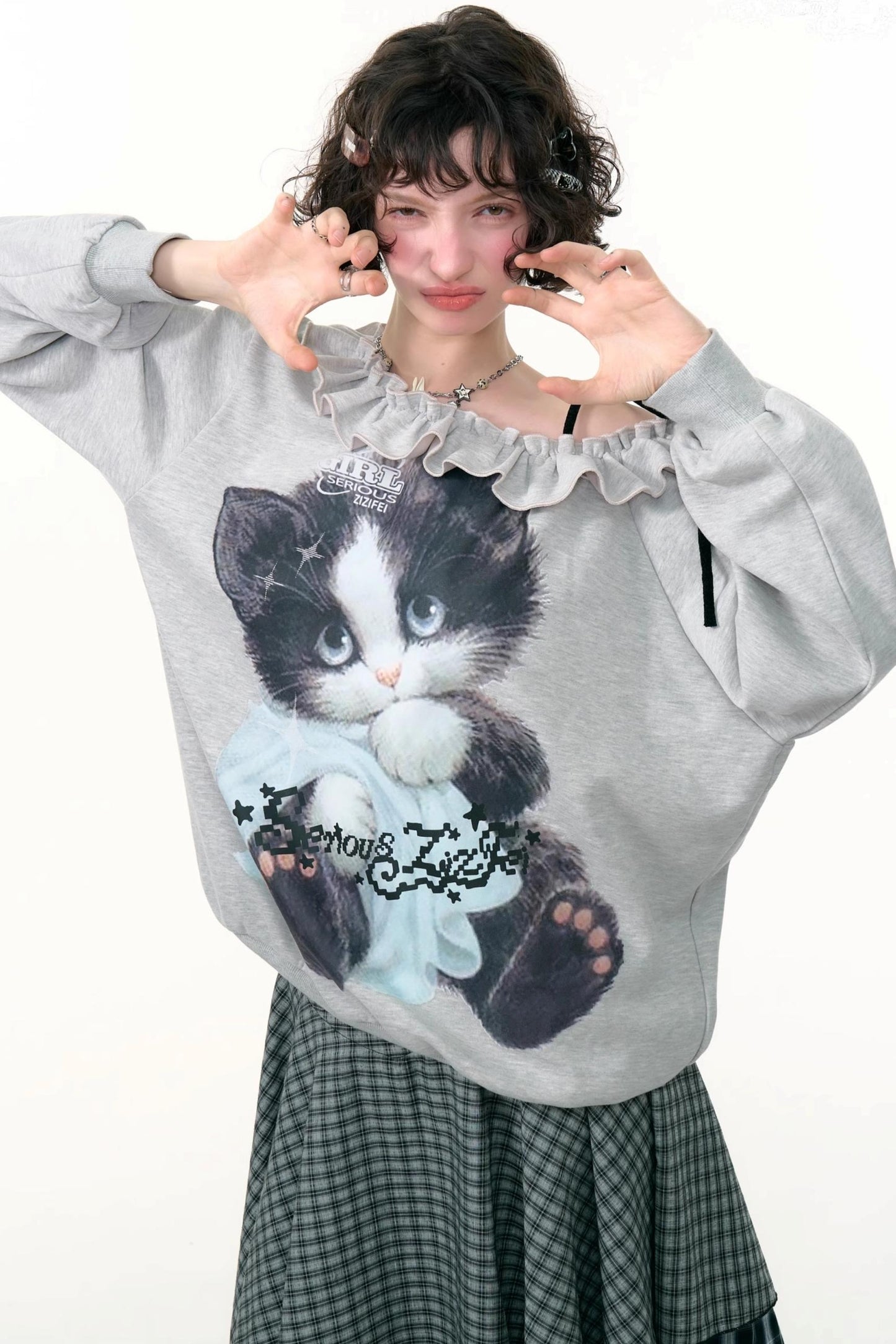 Cat Print Lazy Style Sweatshirt