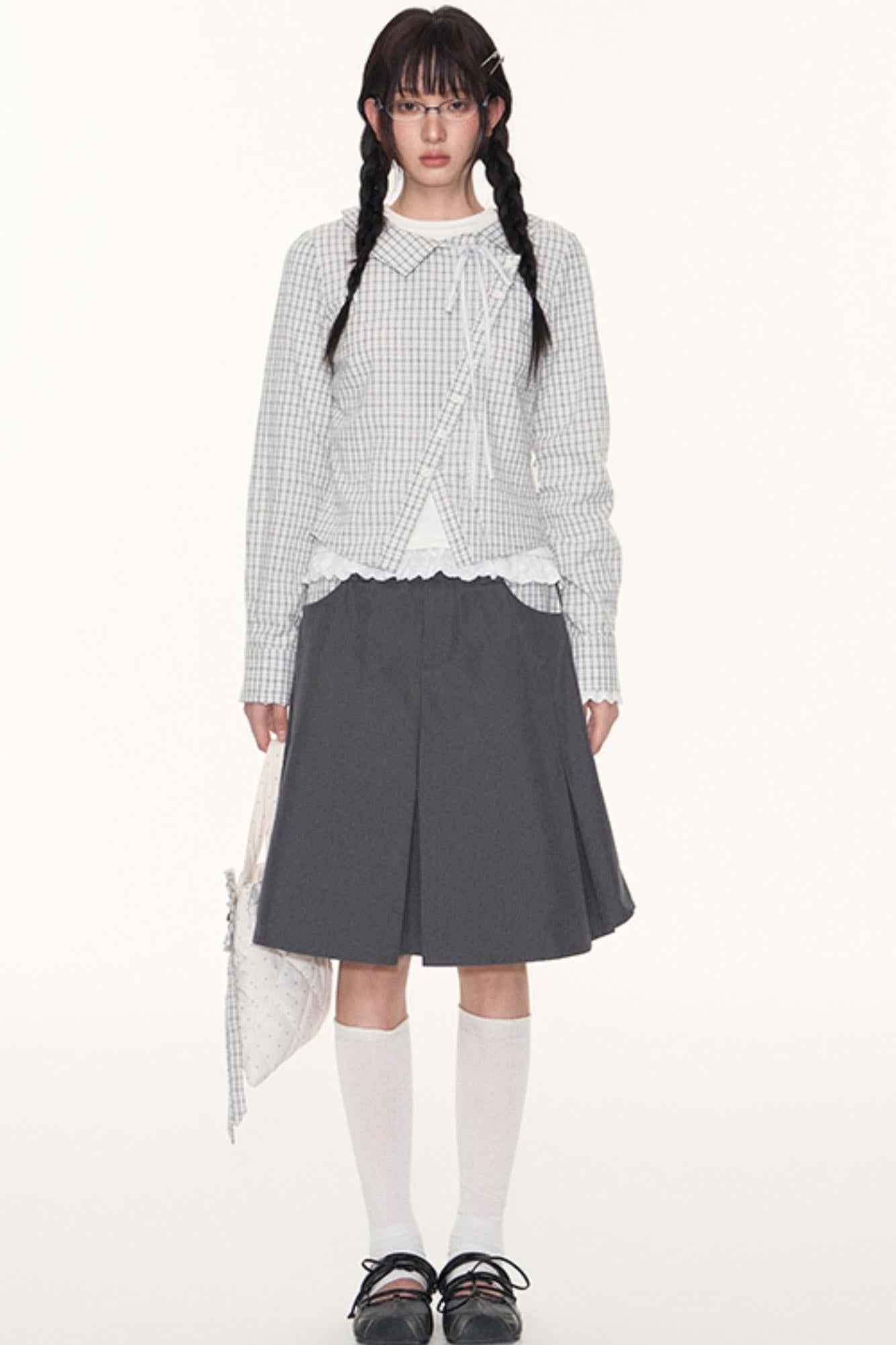 Korean Style Grid Mini Skirt Set-Up