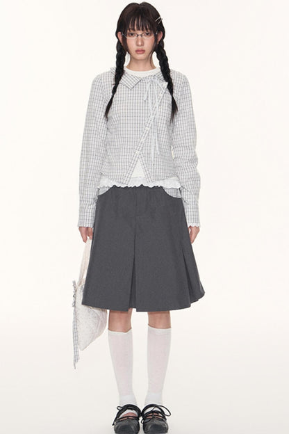 Korean Style Grid Mini Skirt Set-Up