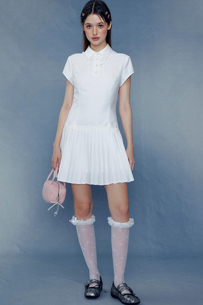 Lace Pleated Shirt Dress