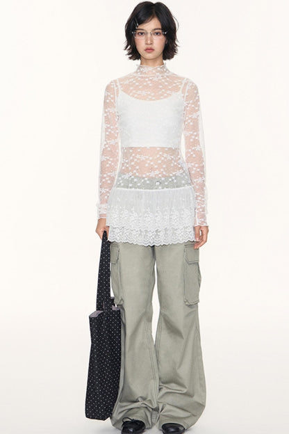 Lace Collar Shirt Transparent Top