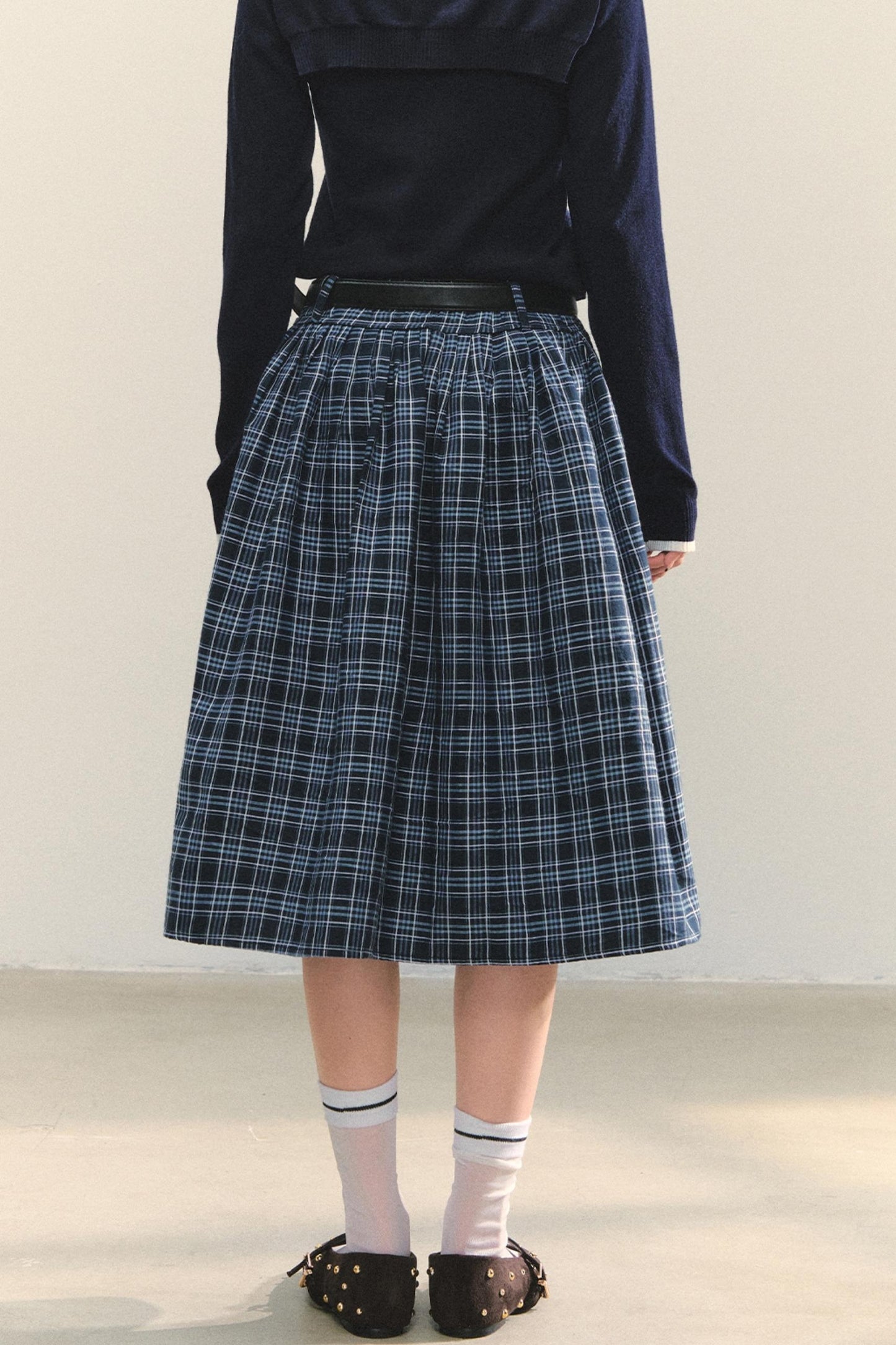 Checkered High Waist Flare Skirt