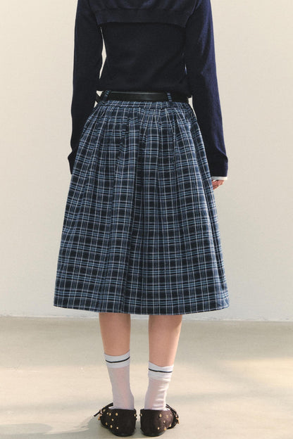 Checkered High Waist Flare Skirt