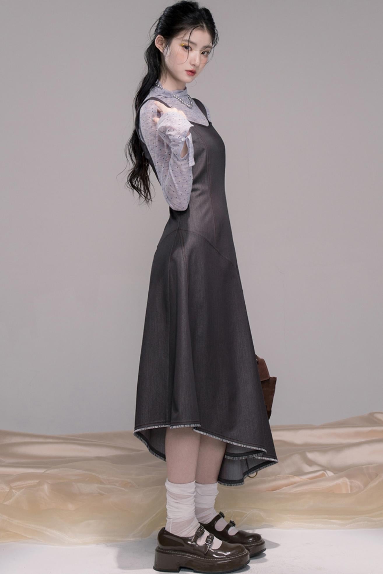 Twilight Gray Polka Dot Bib Dress Set