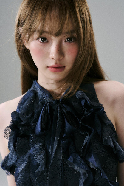 Slim Fit Ruffled Lace Halter Top