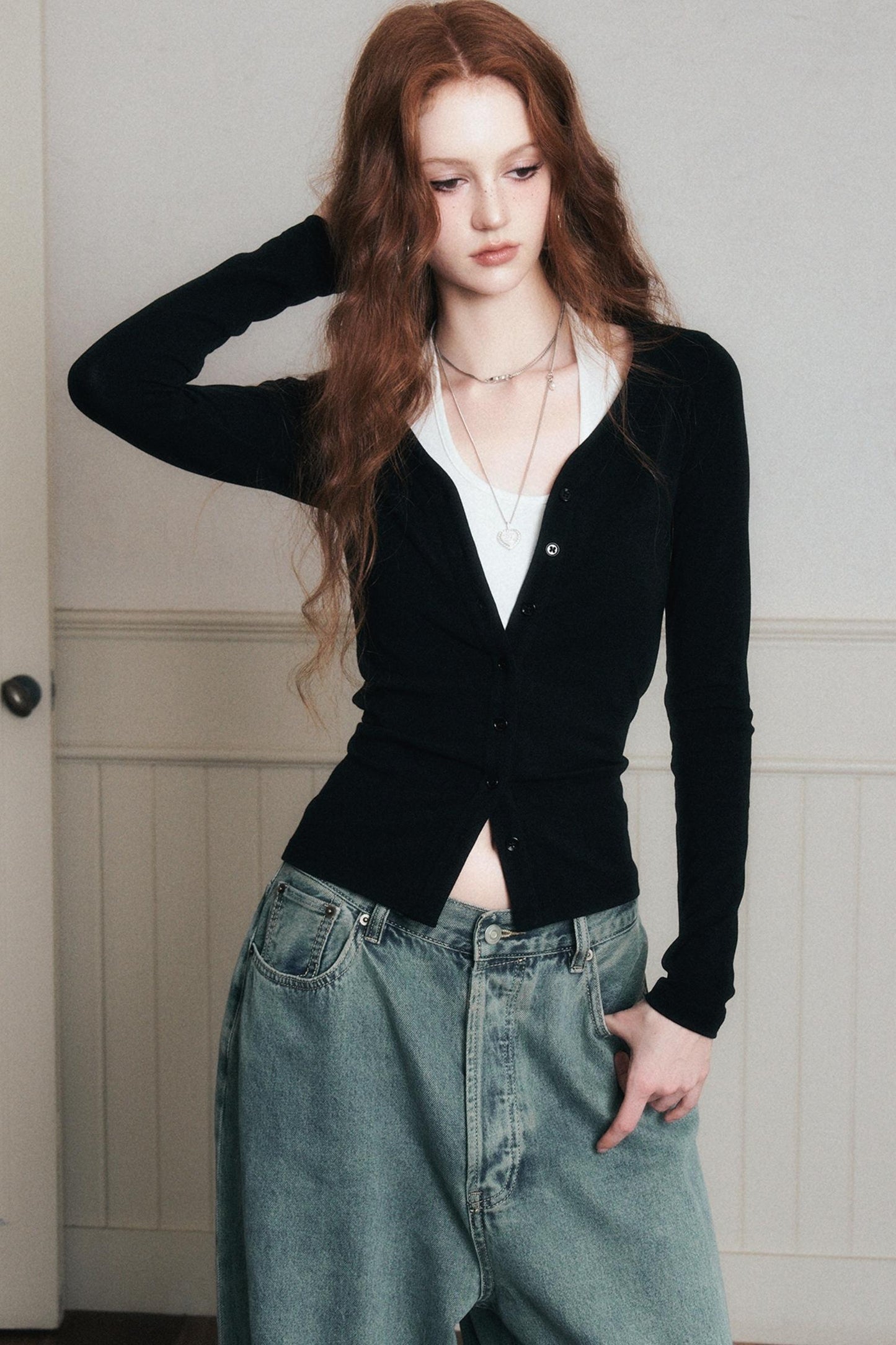 Layered Halterneck Knit Cardigan