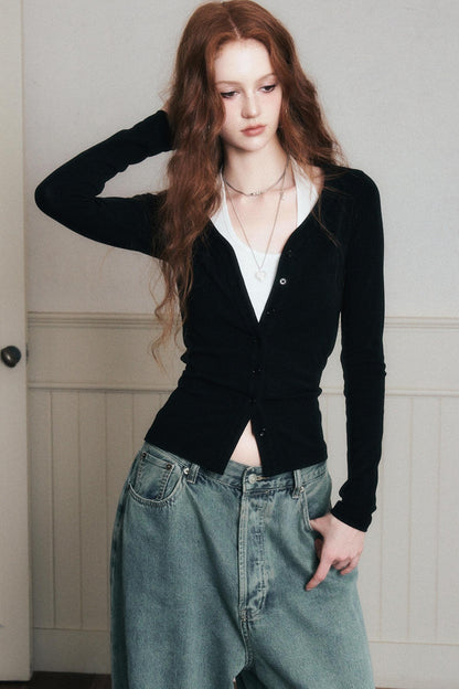 Layered Halterneck Knit Cardigan