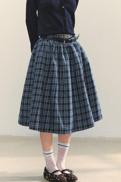 Checkered High Waist Flare Skirt