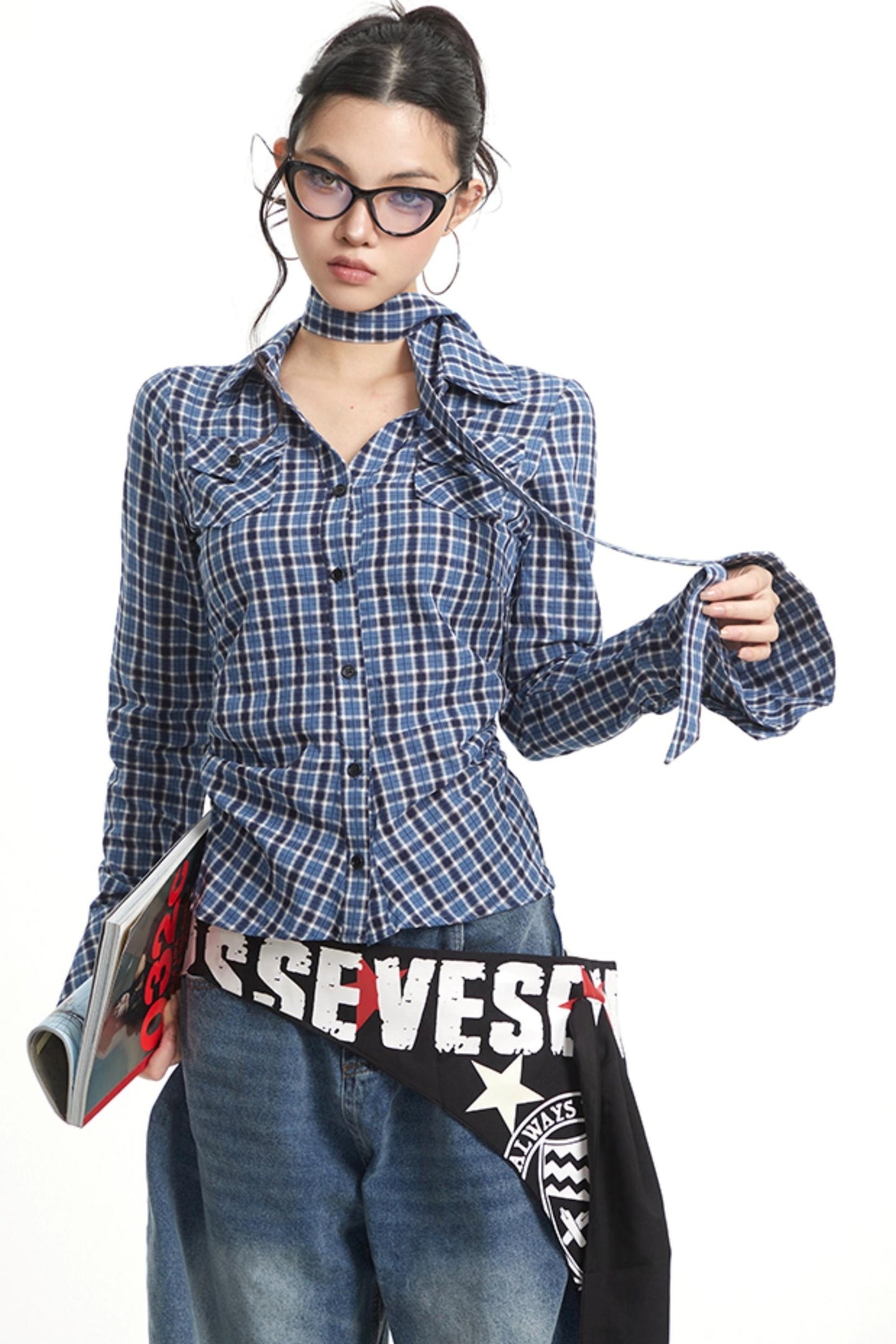 Vintage Pleated Slim Waist Shirt