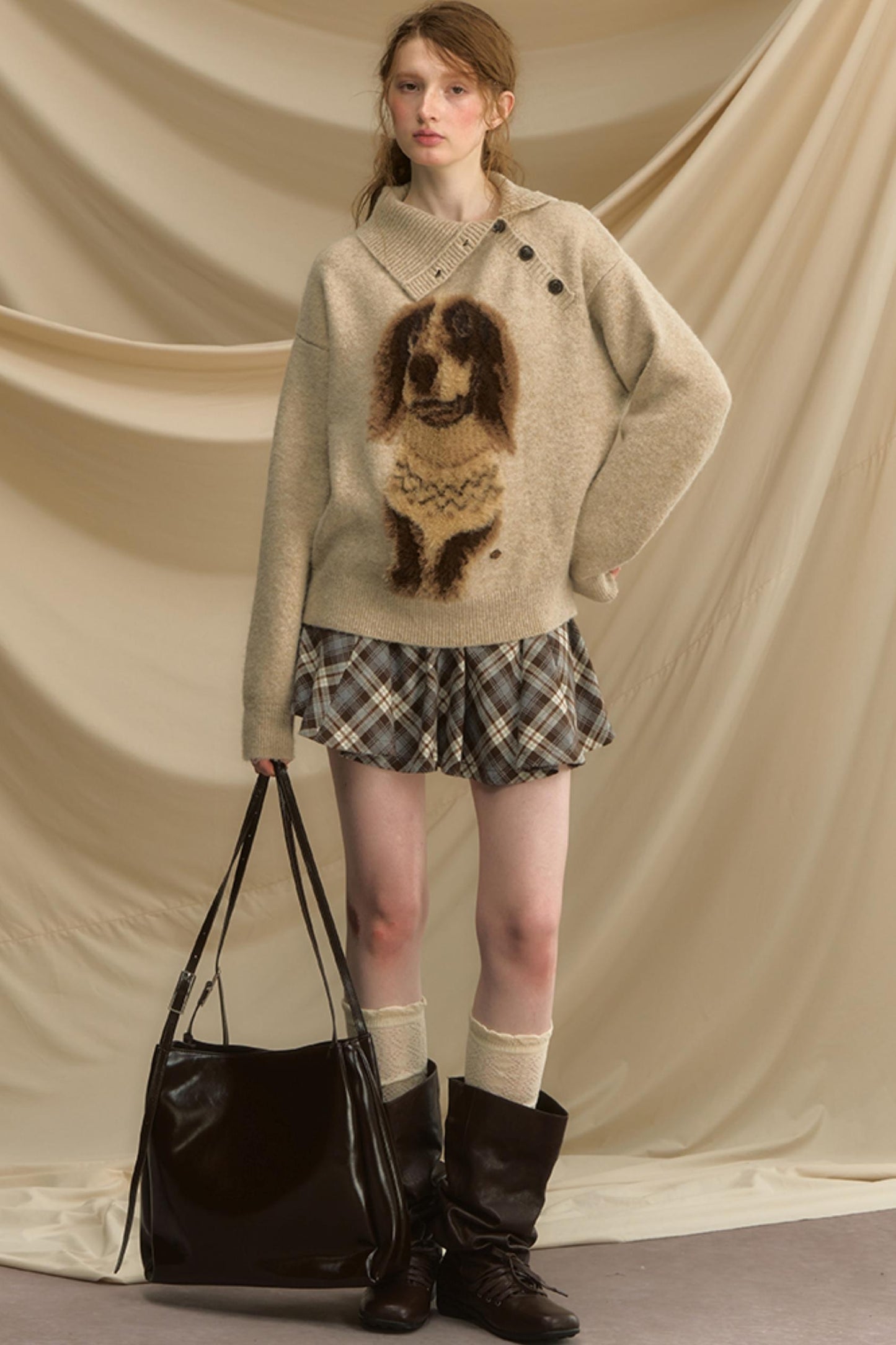 Autumn Puppy Retro Knitted Sweater