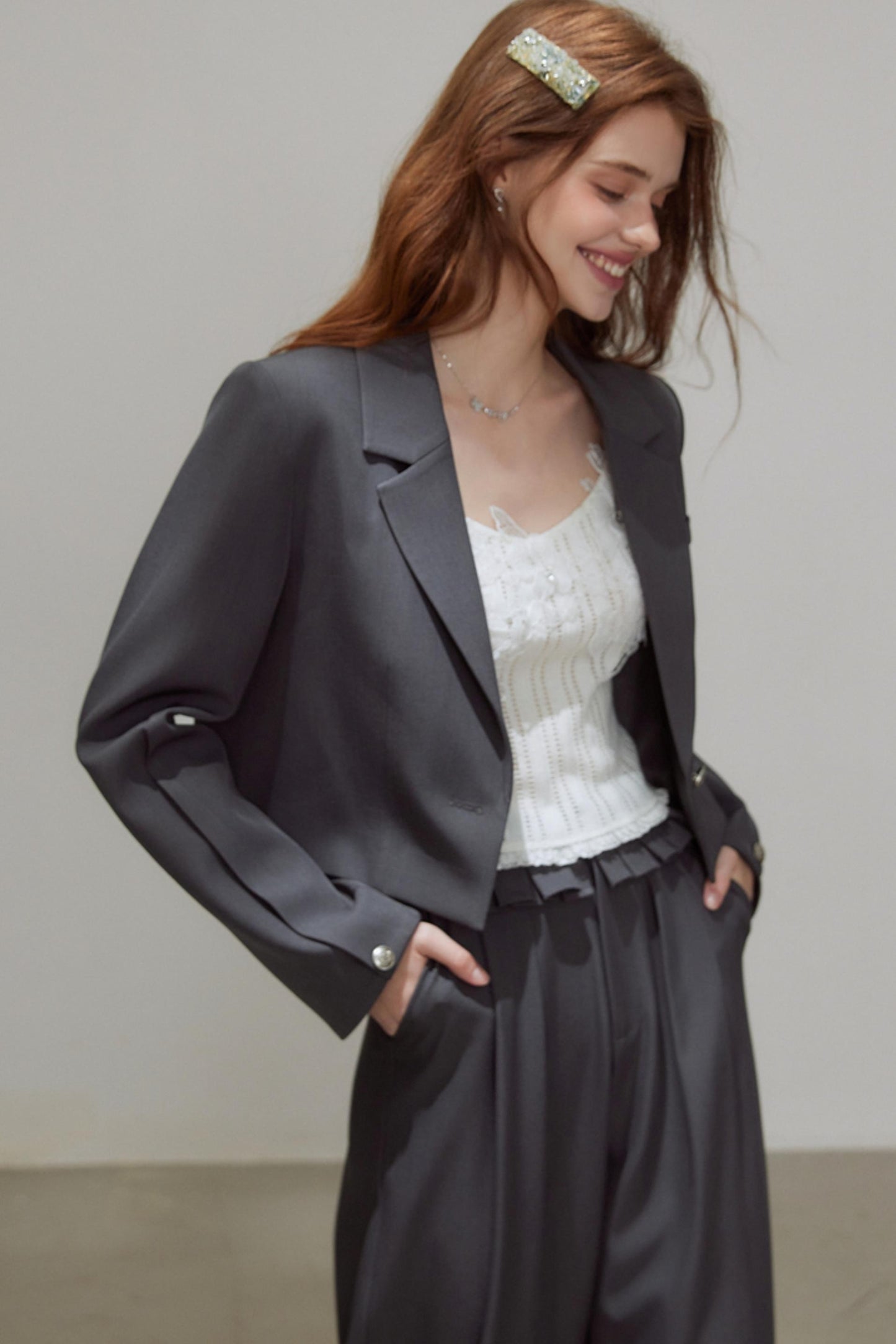 Autumn Gray Blazer Suit Set-Up