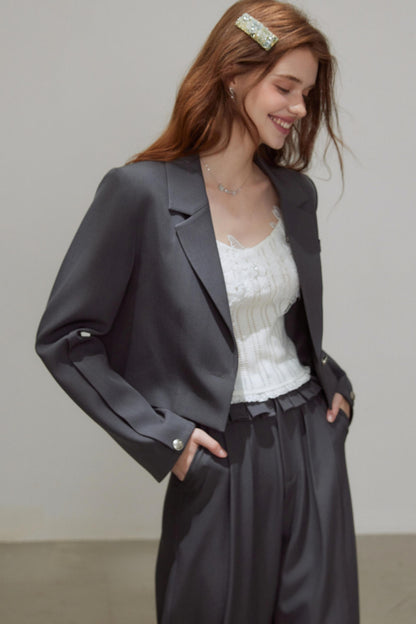 Autumn Gray Blazer Suit Set-Up
