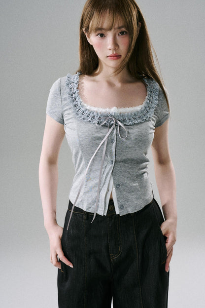 Fake Two-Piece Lace Slim Top