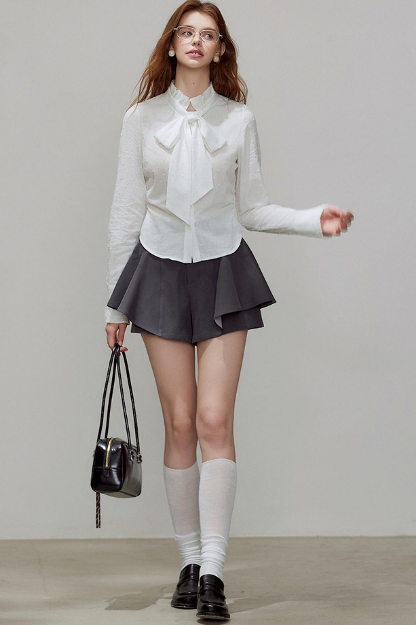 Autumn Texture Bow Strap Shirt
