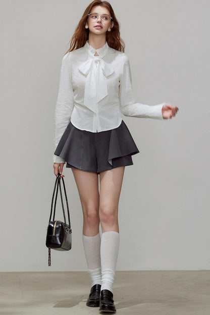 Autumn Texture Bow Strap Shirt