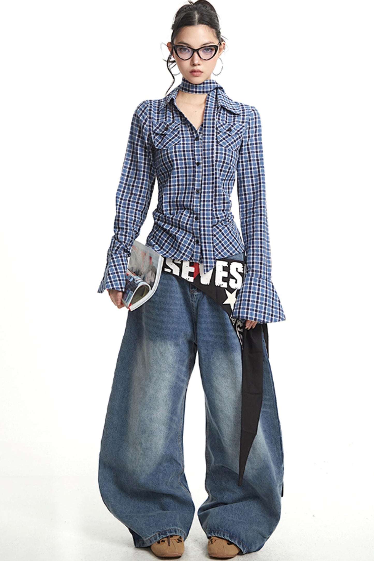 Vintage Pleated Slim Waist Shirt