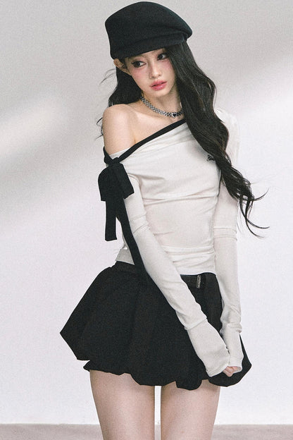 Swirl Waist Slimming Black Top