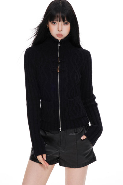 High Neck Slim Sweater Jacket