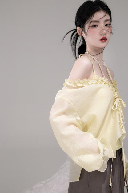 Feathered Lemon Suspenders Set