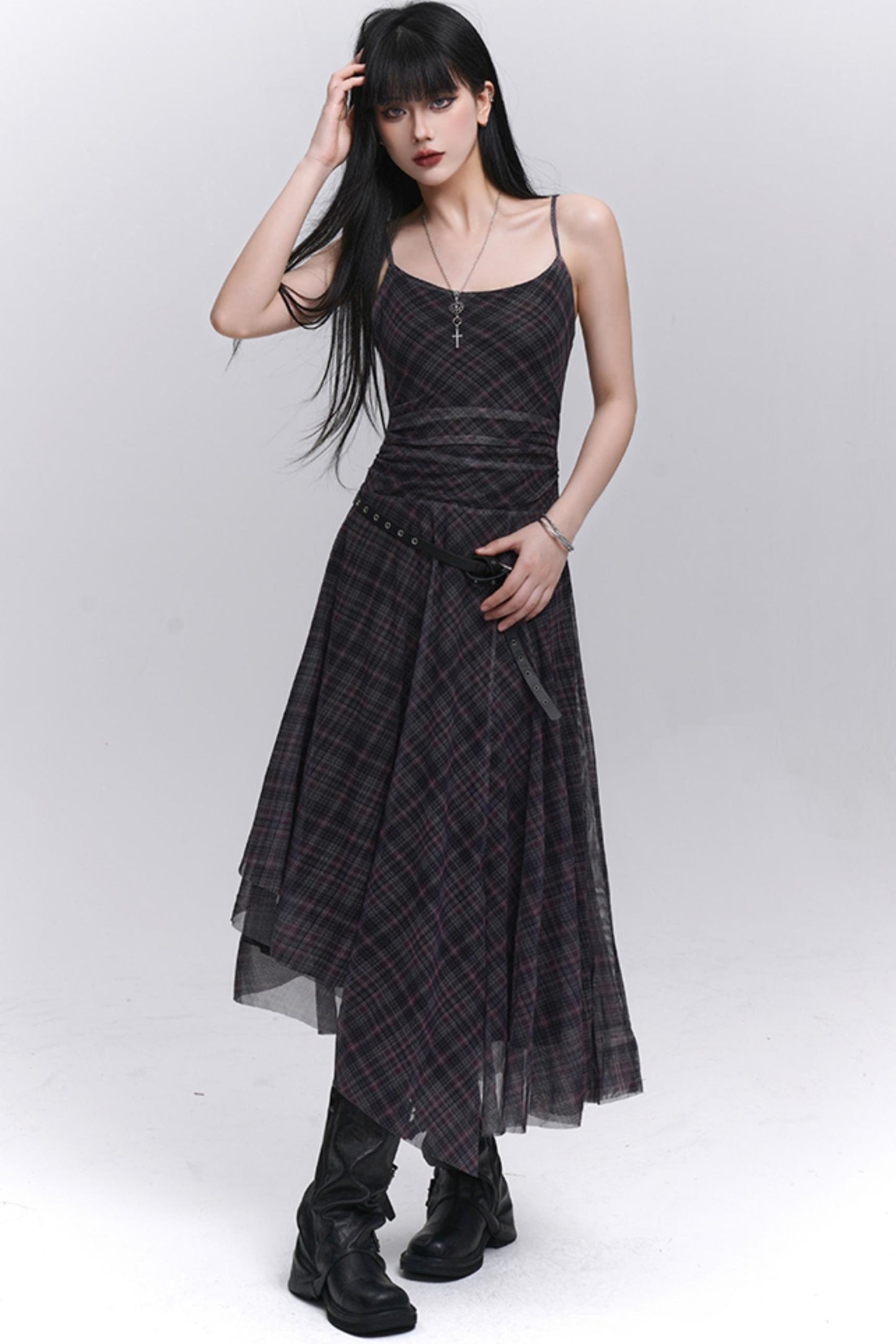 Unique Plaid Halter Dress