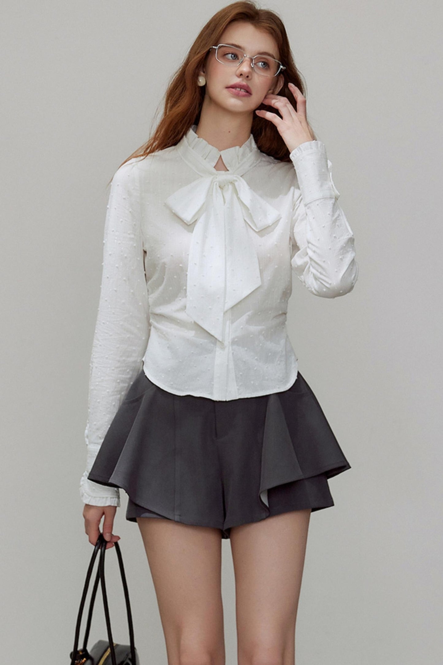 Autumn Texture Bow Strap Shirt