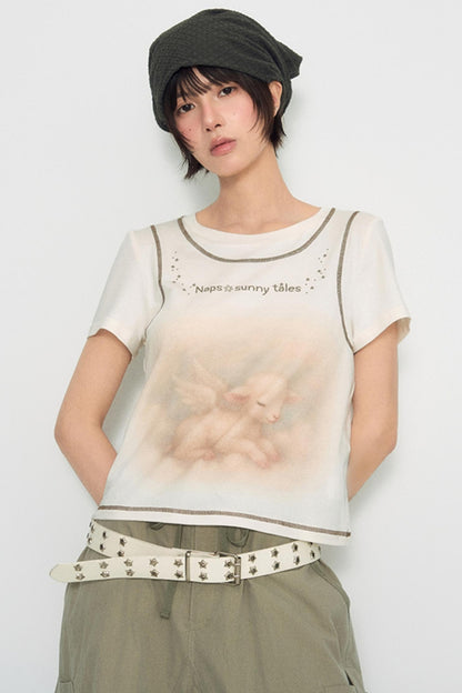 Lamb Print Short-Sleeved T-Shirt