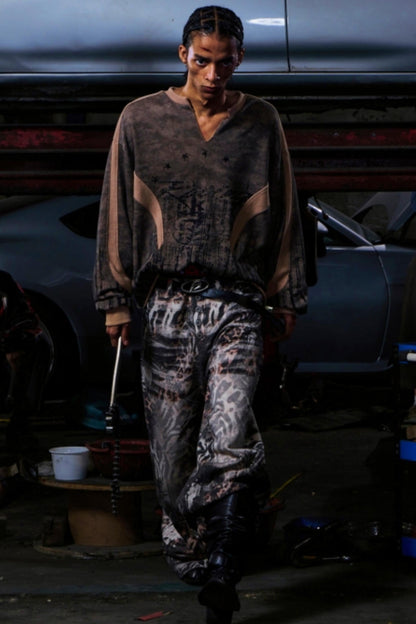 Camouflage Patchwork Half-Zip Top