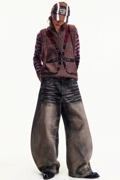 Retro Washed Wide-Leg Jeans