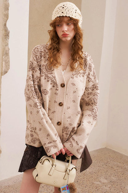 Cashew Flower Premium Jacquard Knit Cardigan