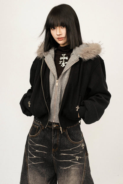 Thickened Stitching Fake Two Sweatshirt Jacket