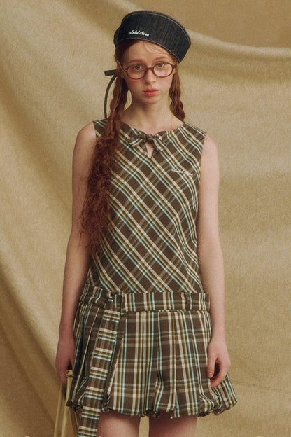 Plaid Bowknot Pleated Dress