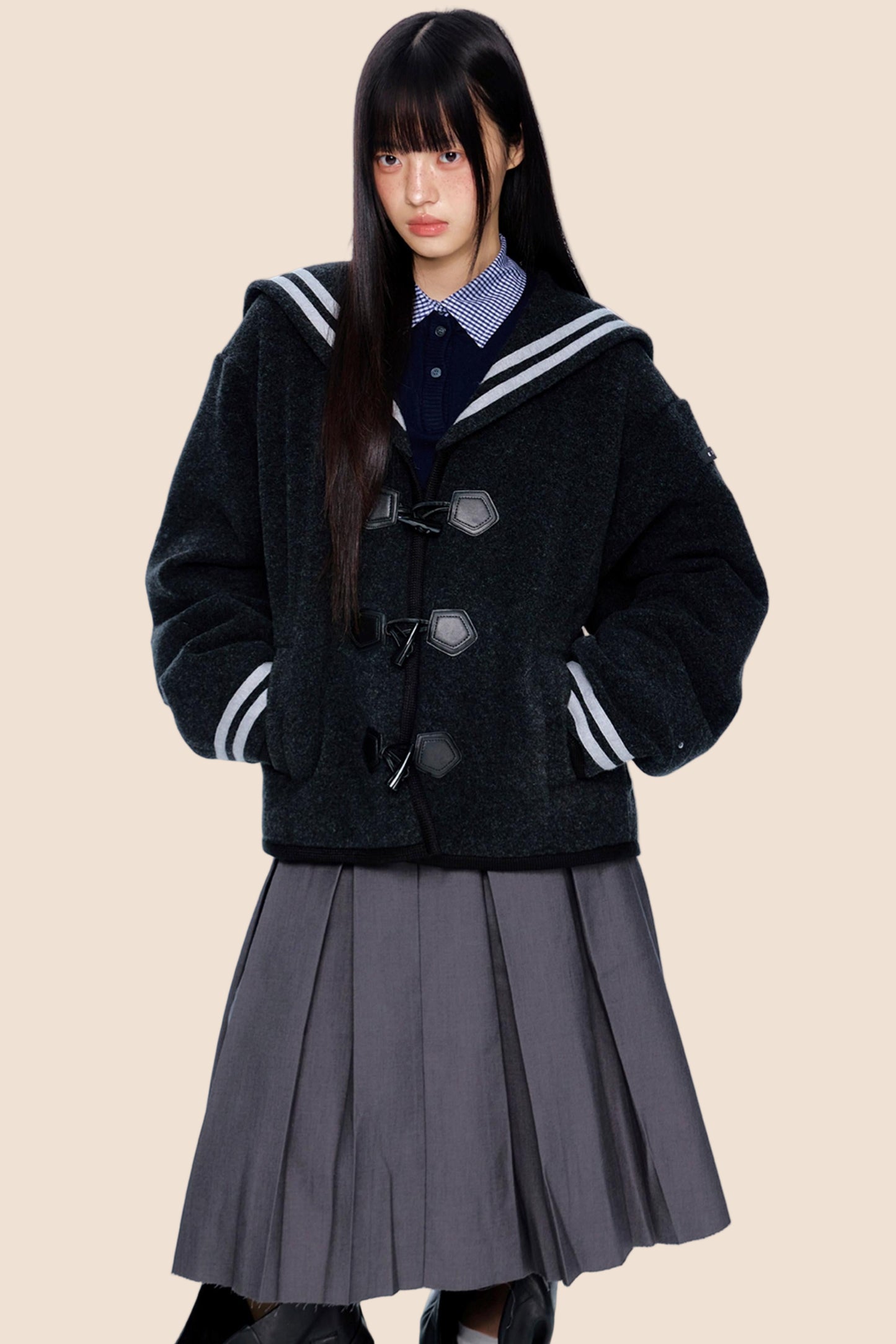 Navy Collar Woolen Coat