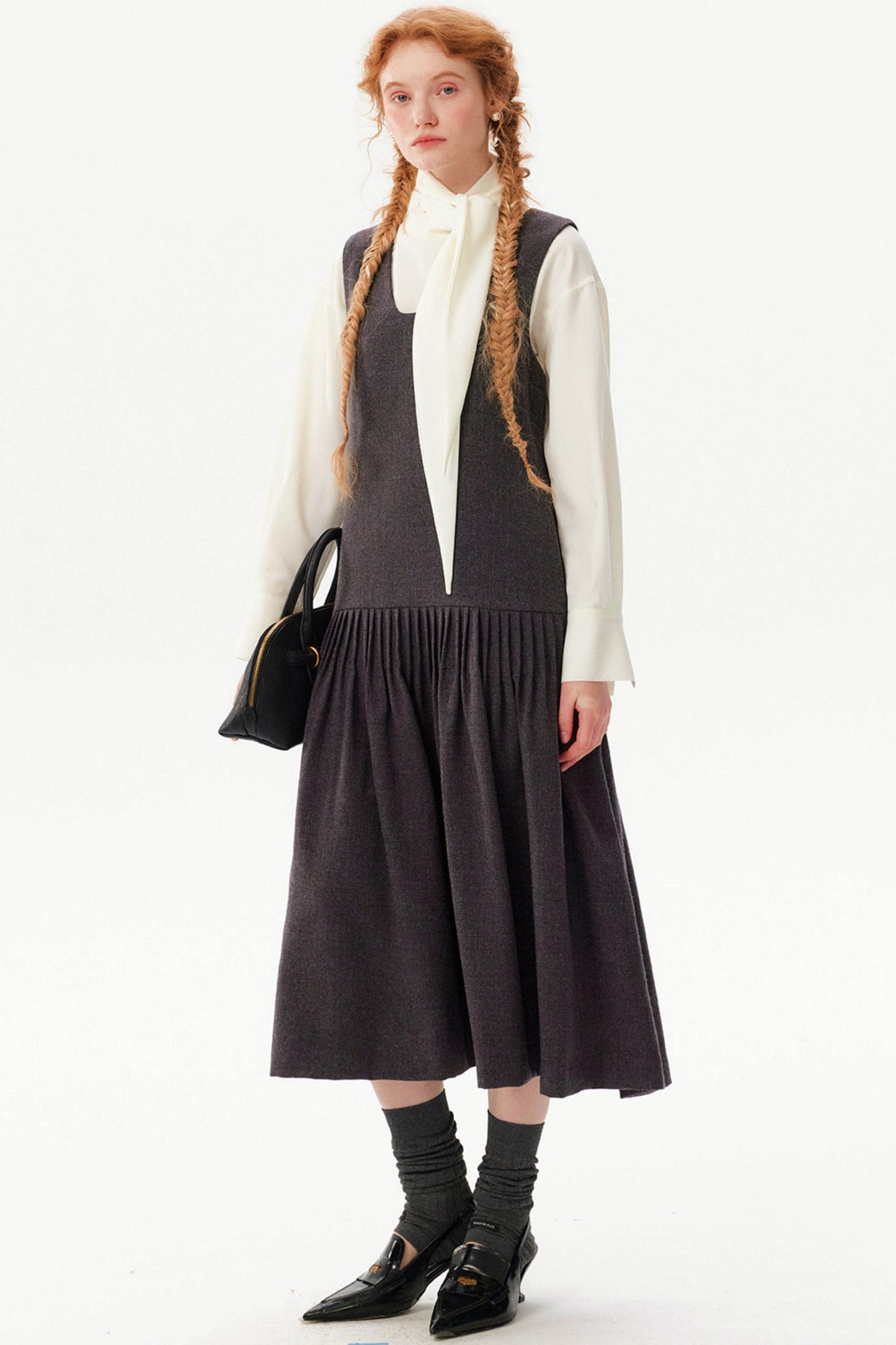 Hand-Pleated Woolen Vest Dress