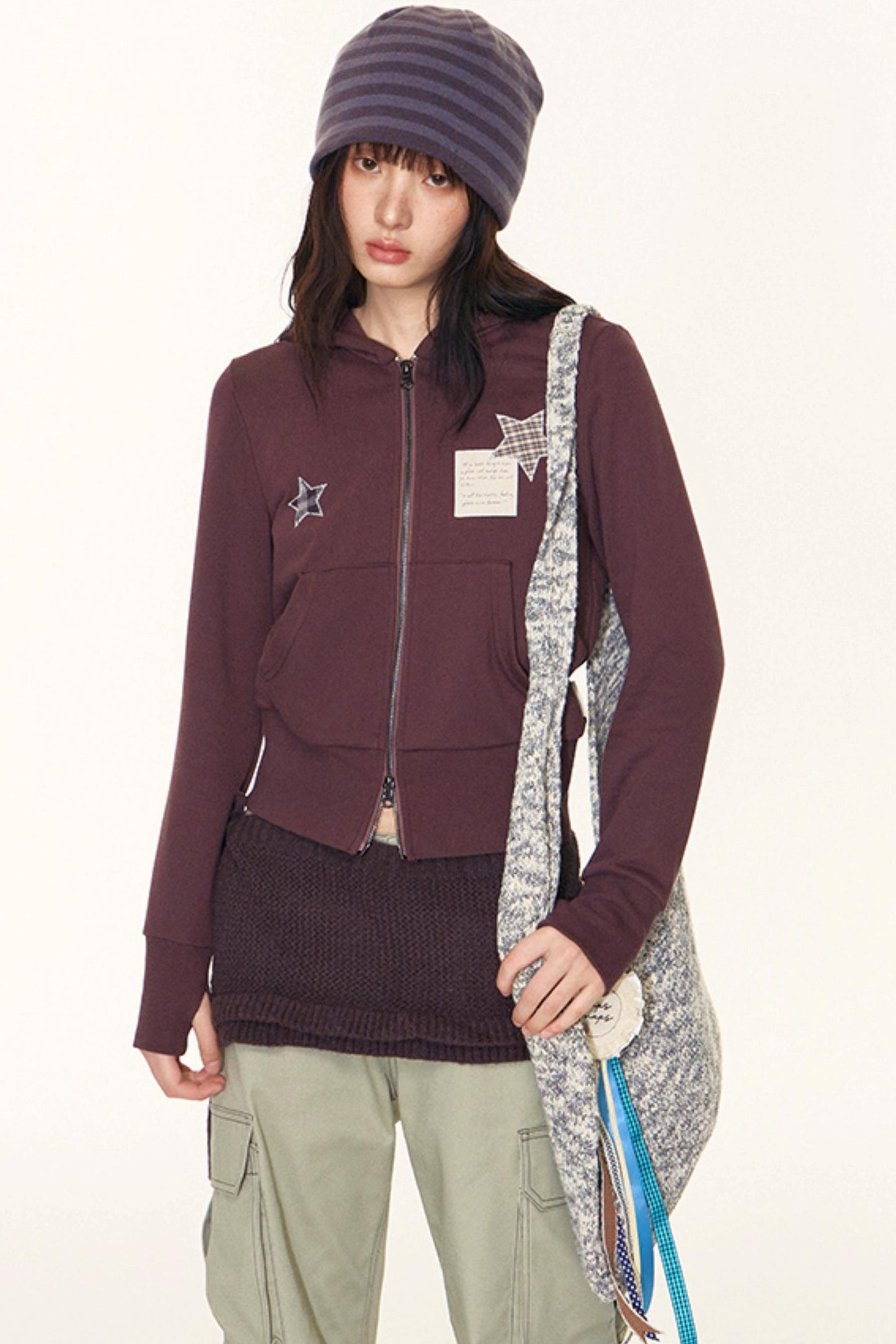 Star Patch Embroidered Hooded Cardigan Set-Up