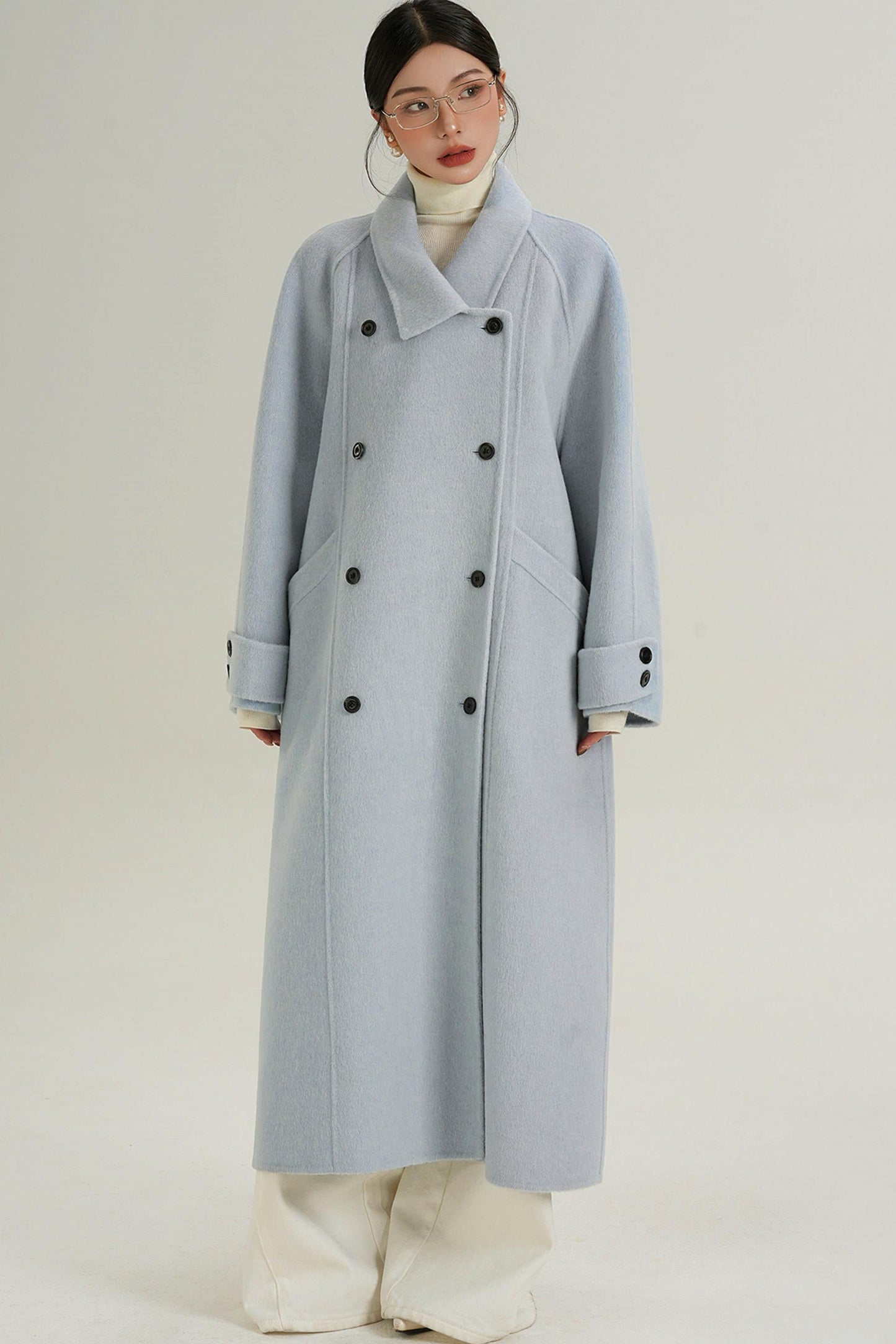 Elegant Blue Wool Coat