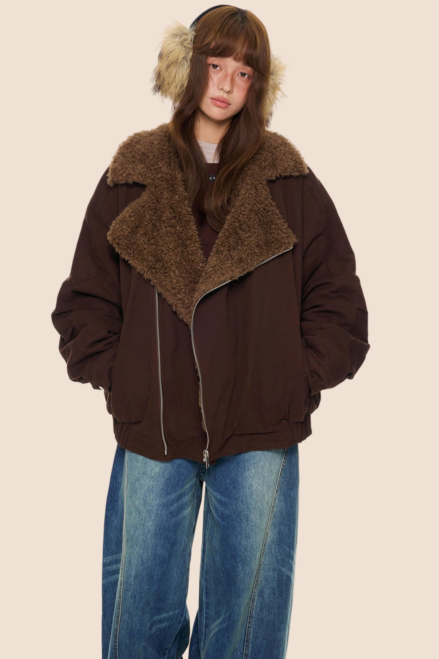 Diagonal Fleece Cotton Jacket