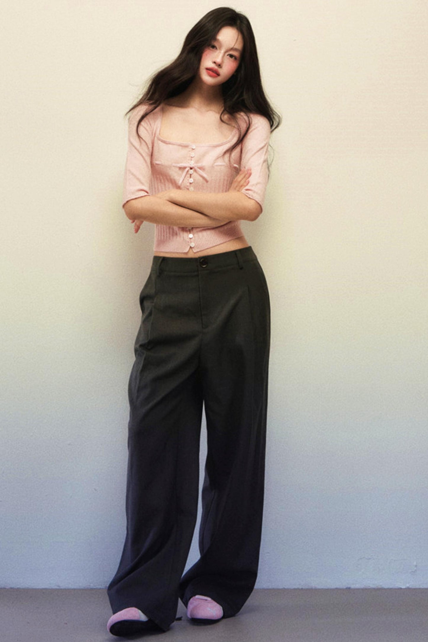 Apricot Pink Knitted Cardigan