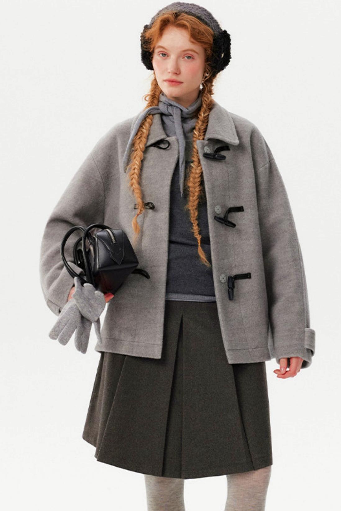 Gray Lapel Woolen Coat